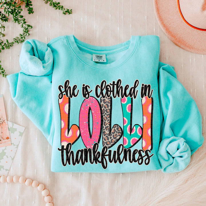 She Is Clothed In Thankfulness Titles DTF Print