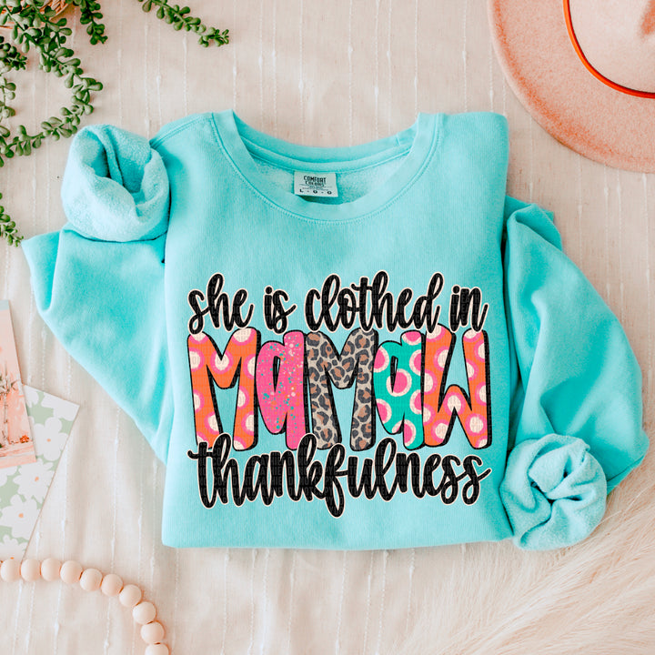 She Is Clothed In Thankfulness Titles DTF Print