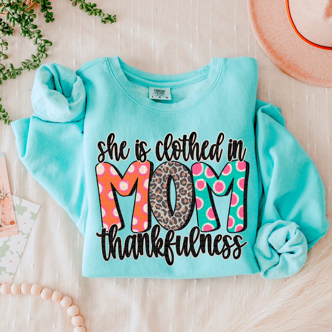 She Is Clothed In Thankfulness Titles DTF Print