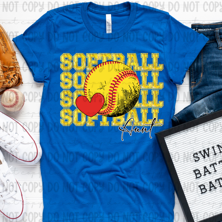 Softball Stacked Heart With Names DTF Print