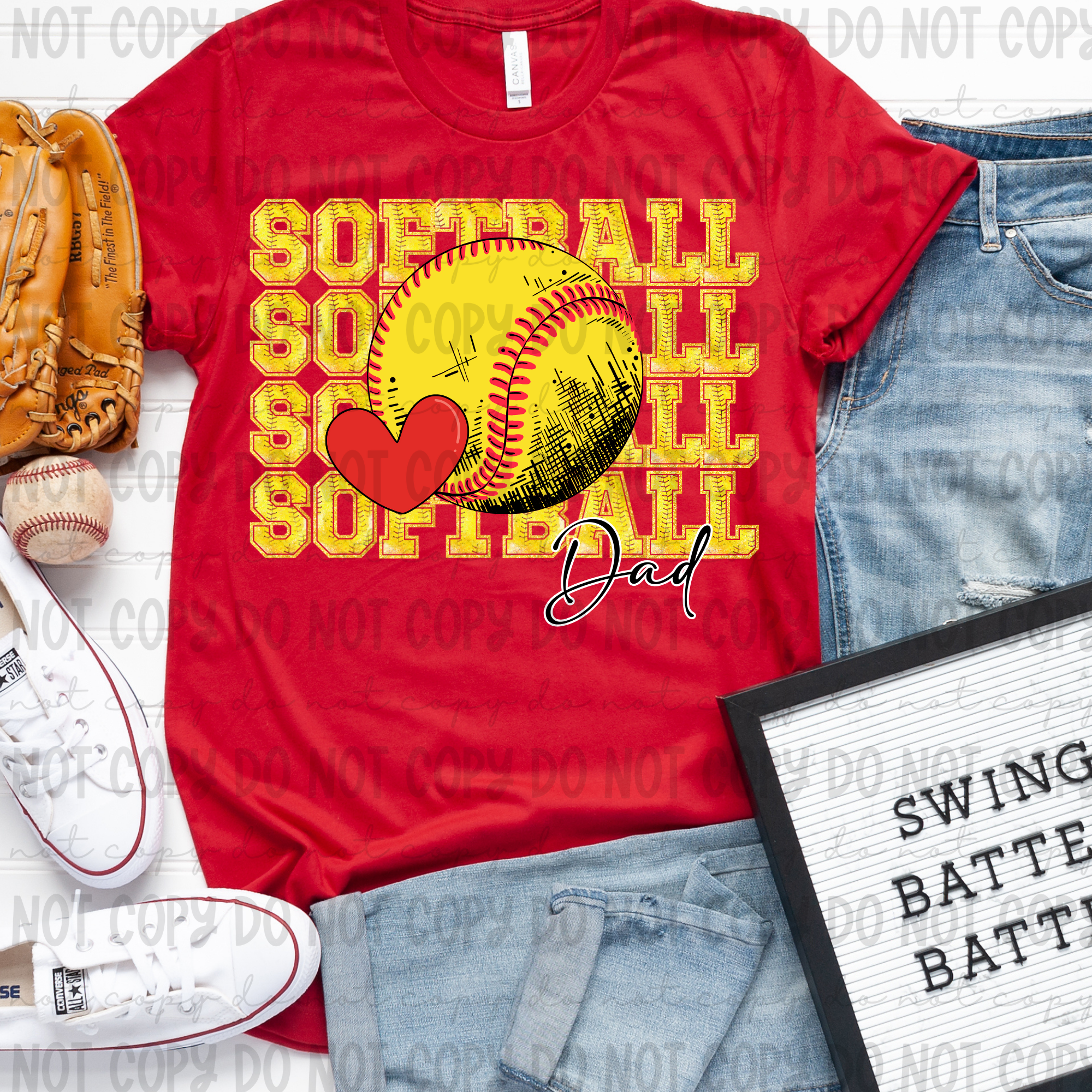Softball Stacked Heart With Names DTF Print