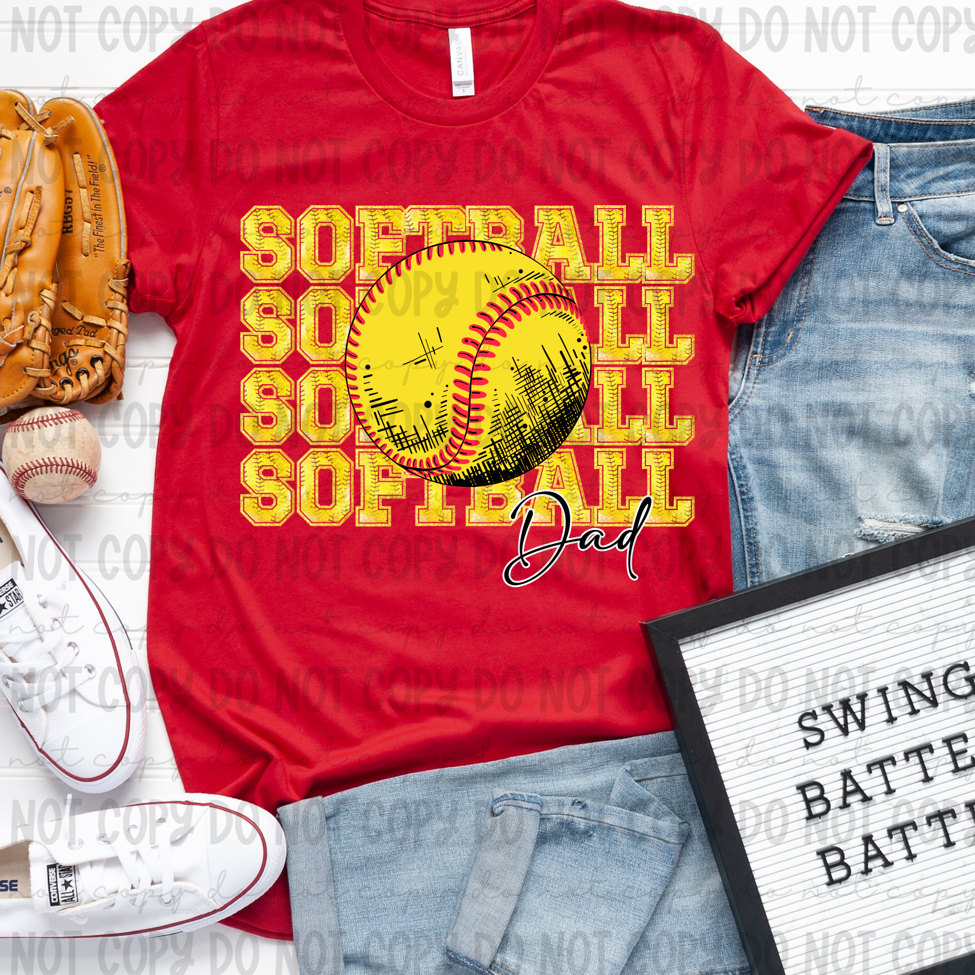 Softball Stacked With Names DTF Print