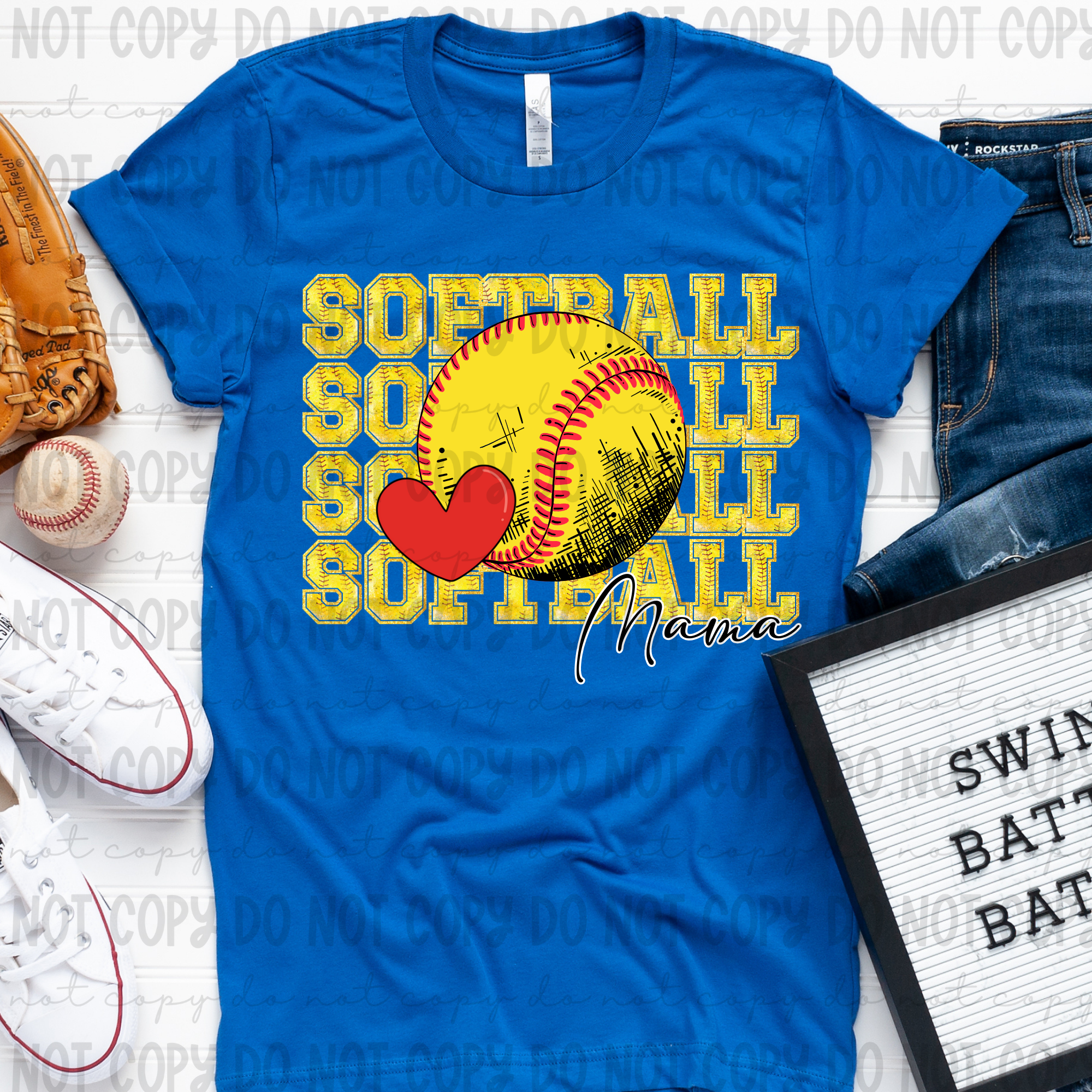 Softball Stacked Heart With Names DTF Print
