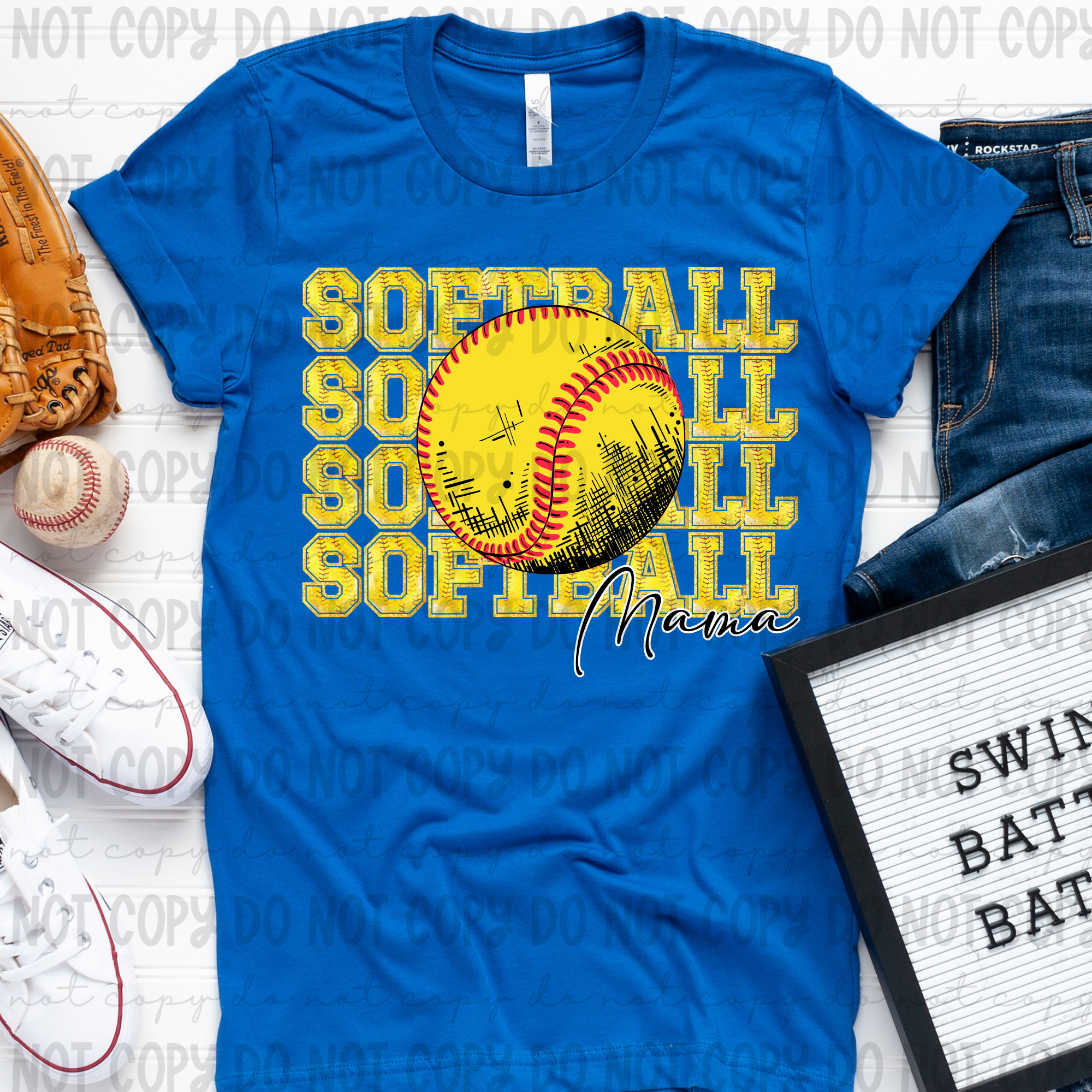 Softball Stacked With Names DTF Print