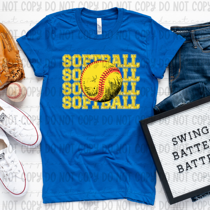 Softball Stacked With Names DTF Print