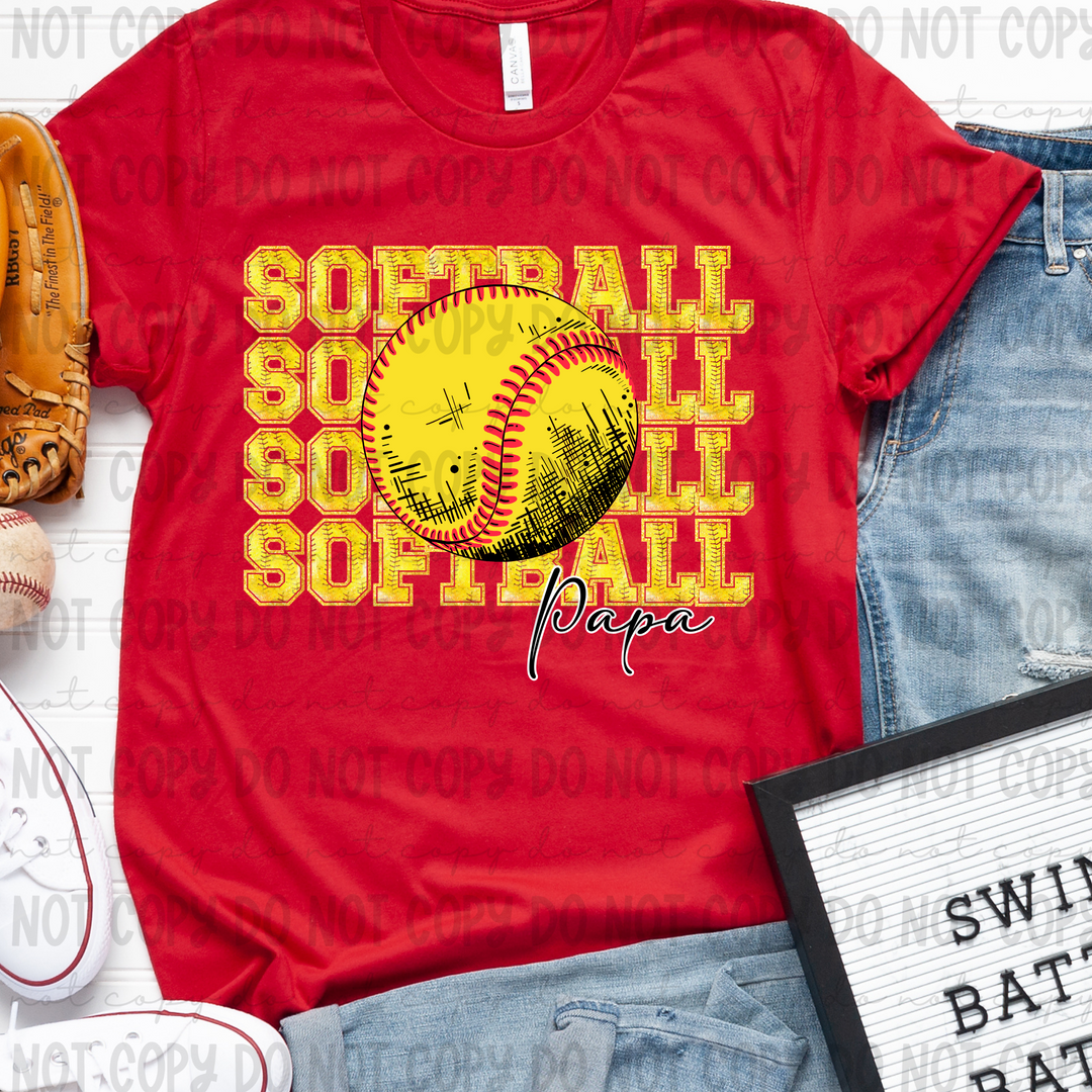 Softball Stacked With Names DTF Print