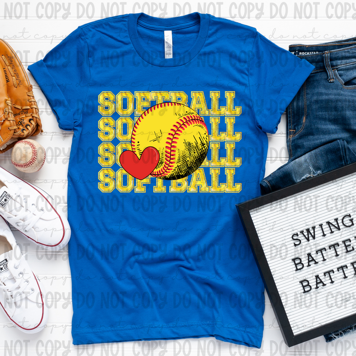 Softball Stacked Heart With Names DTF Print