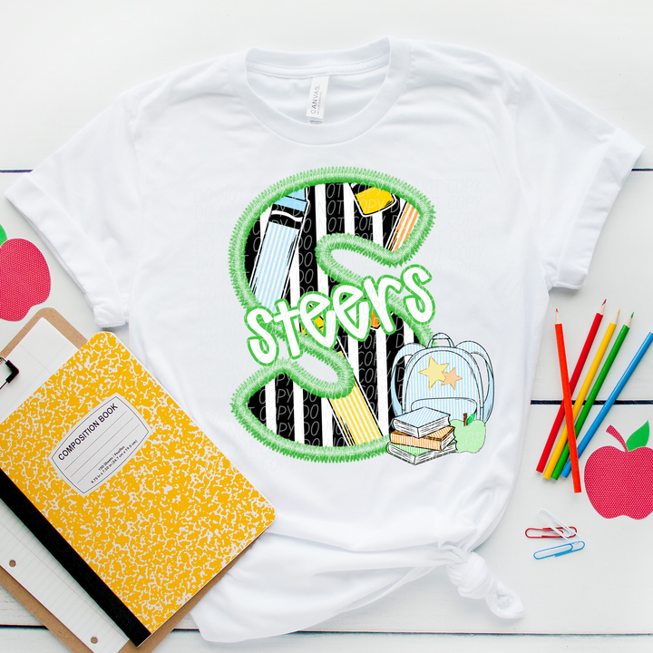 Green Letter Back to School Mascots Youth DTF Print