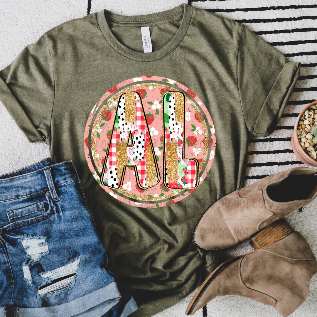 Strawberry Circle Gold States DTF Print