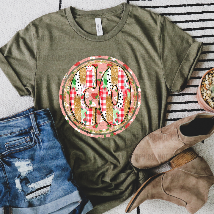 Strawberry Circle Gold States DTF Print