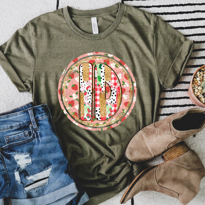 Strawberry Circle Gold States DTF Print
