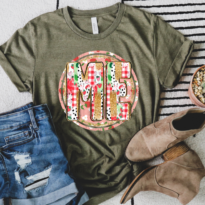 Strawberry Circle Gold States DTF Print