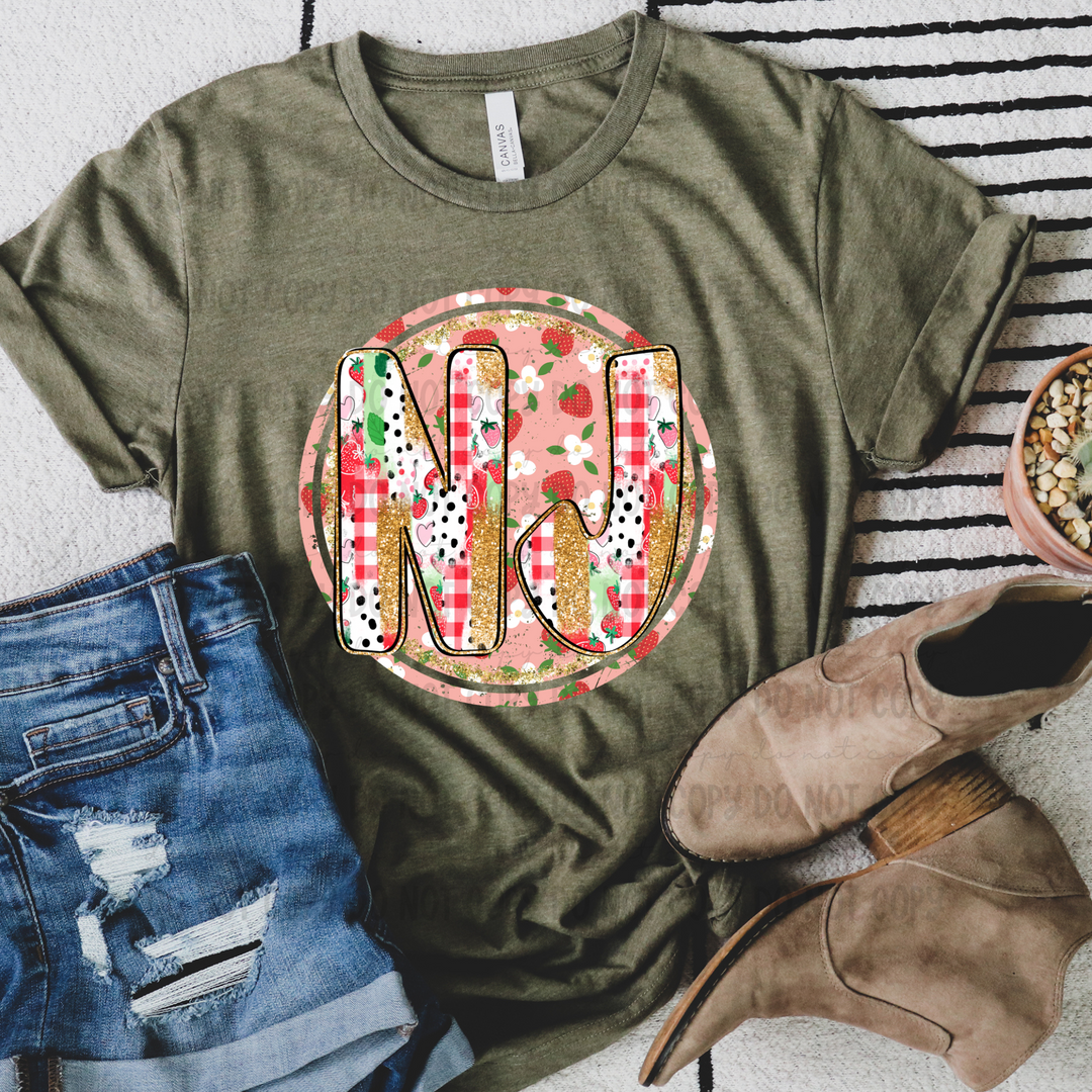 Strawberry Circle Gold States DTF Print
