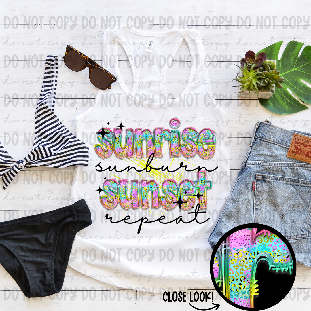 Sunrise Sunburn Sunset Repeat DTF Print