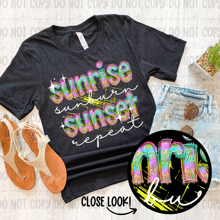 Sunrise Sunburn Sunset Repeat DTF Print