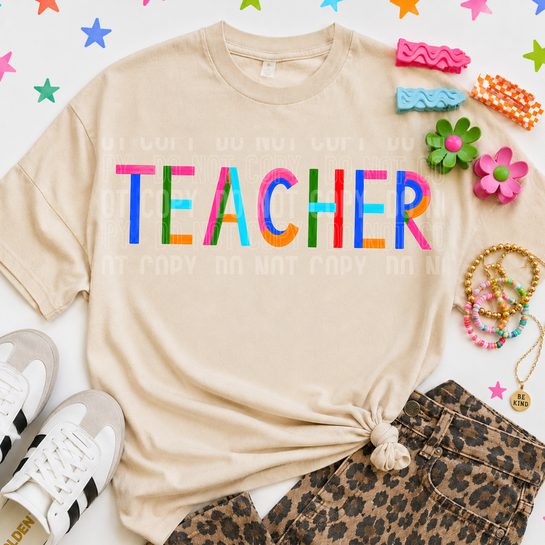 Teacher Colorblock DTF Print