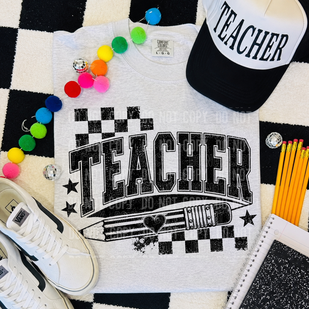 Teacher Pencil Distressed DTF Print