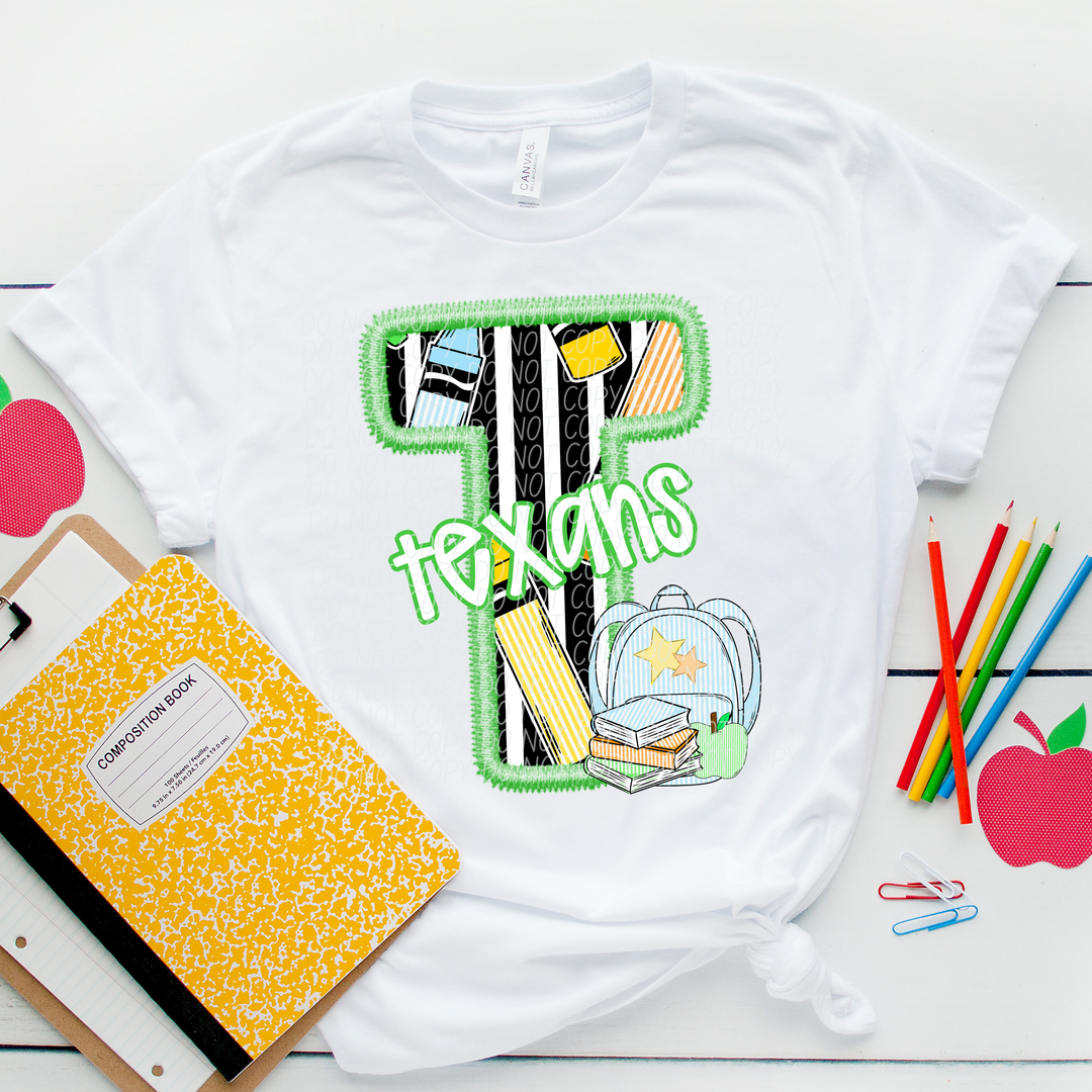 Green Letter Back to School Mascots Youth DTF Print