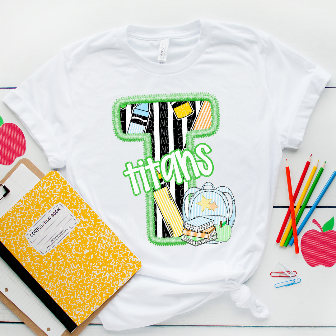 Green Letter Back to School Mascots Youth DTF Print