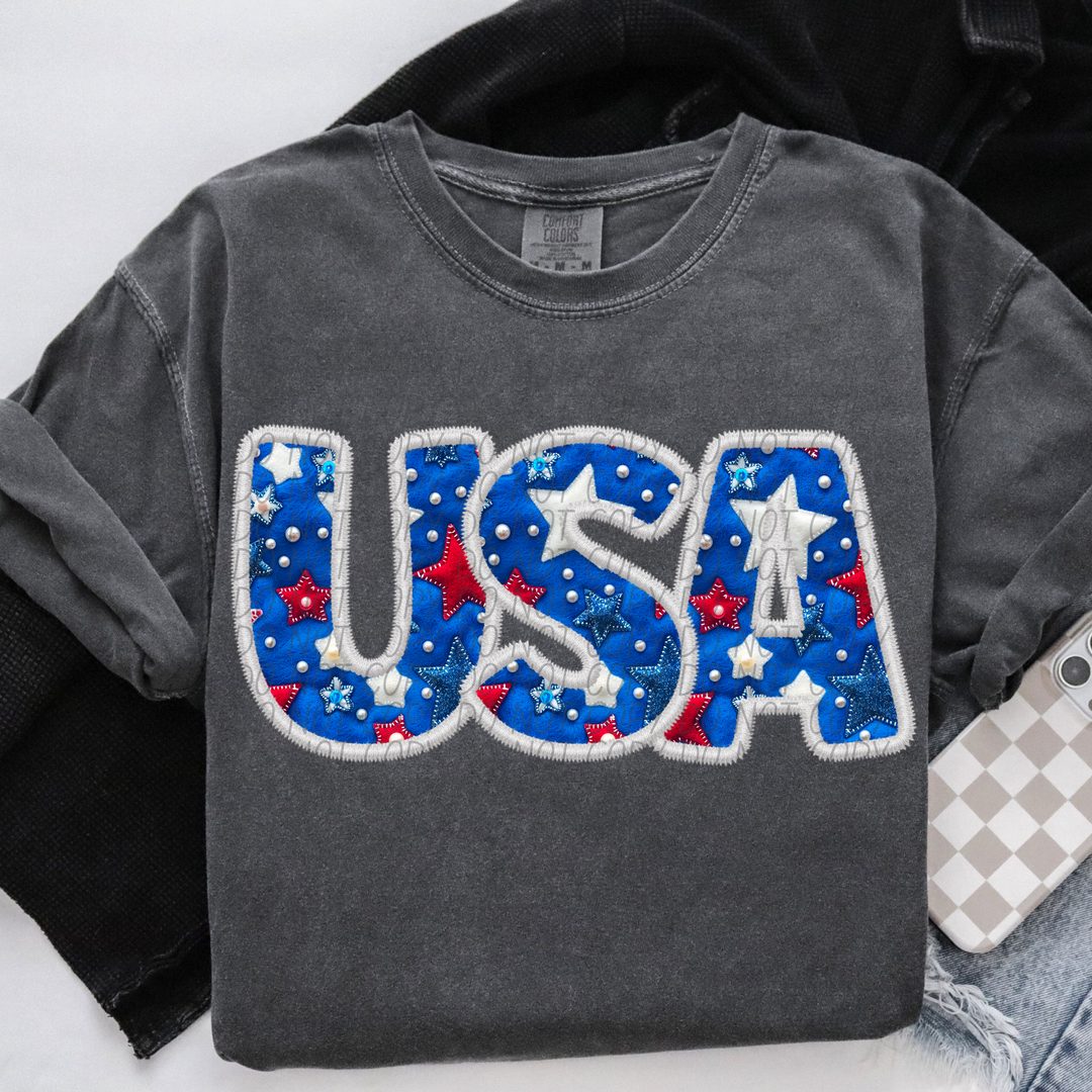 USA Faux Embroidery DTF Print