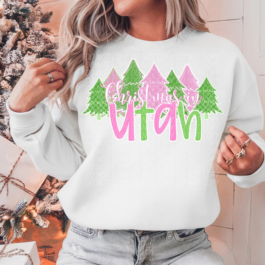 Pink and Green Christmas In States DTF Print