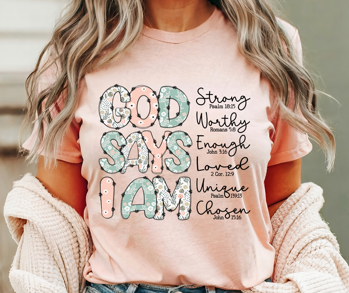 God Says I Am Floral DTF Print