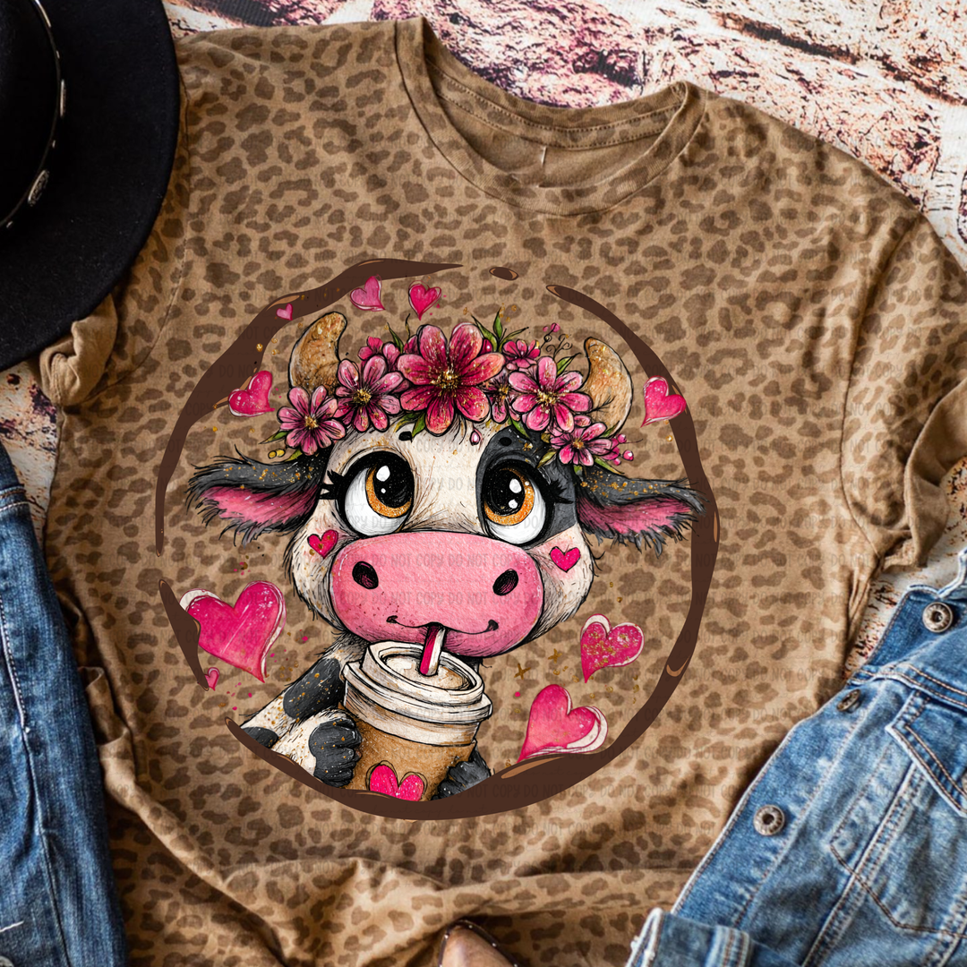 Valentine Coffee Cow DTF Print