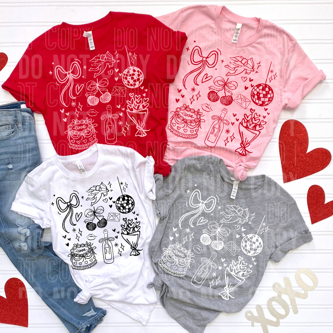 Valentines Day Doodle DTF Print