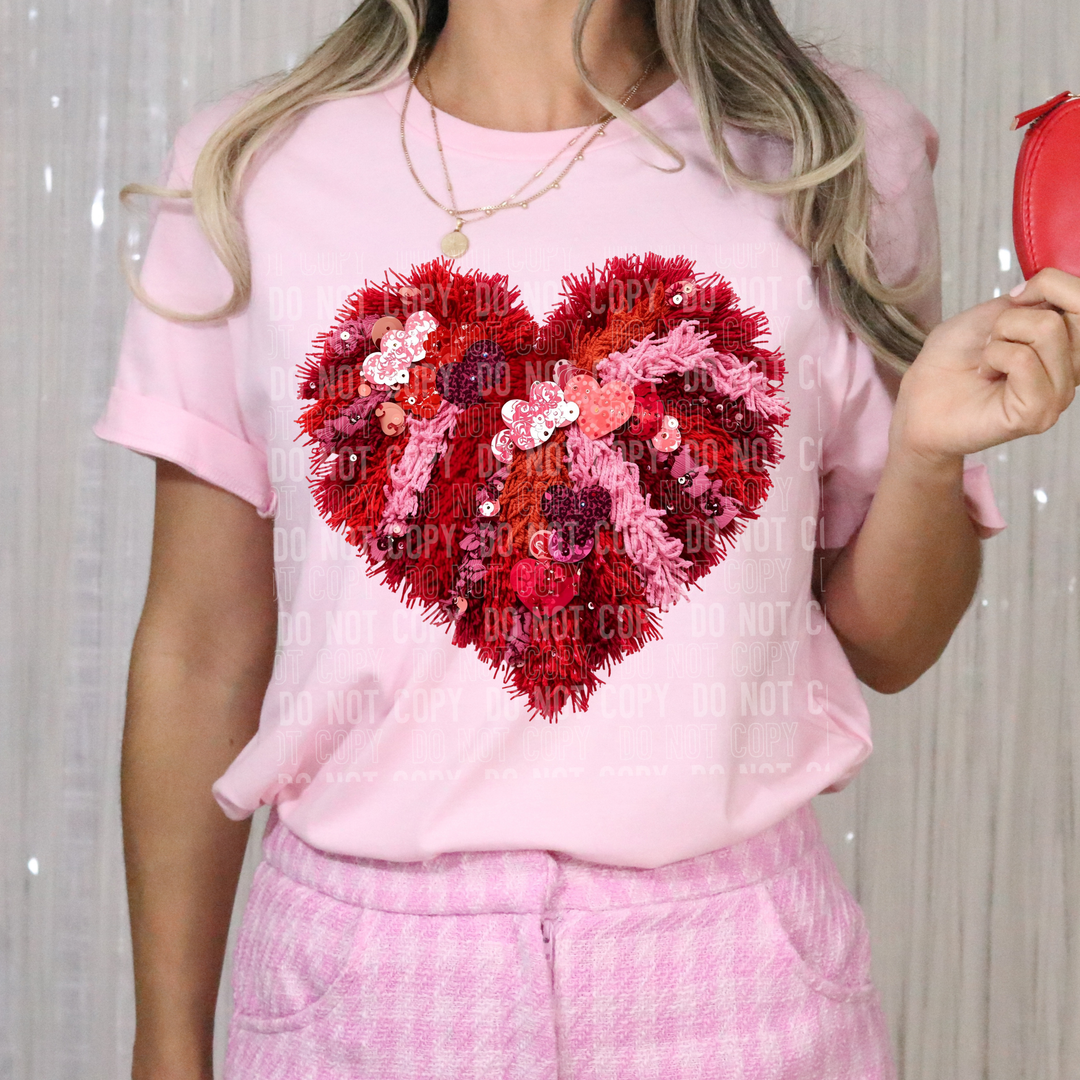 Valentines Heart Faux Yarn DTF Print