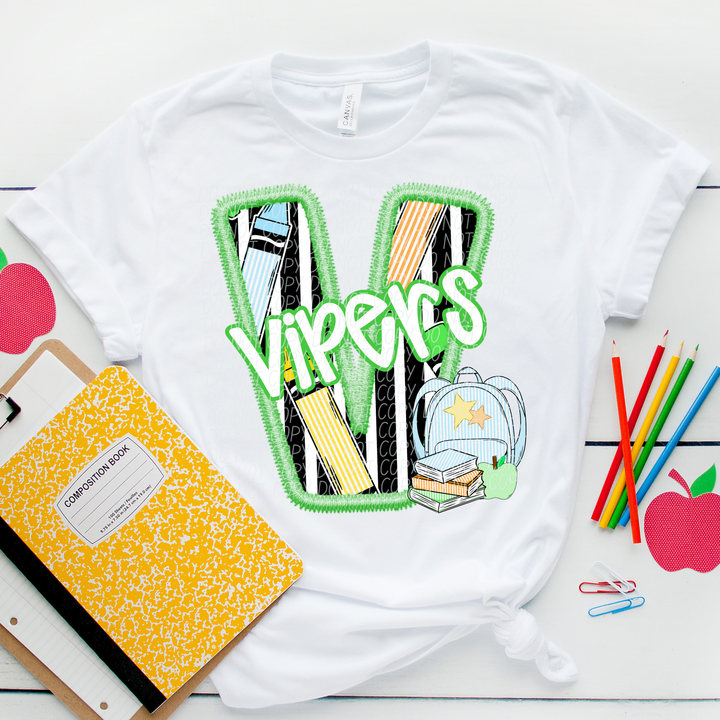 Green Letter Back to School Mascots Youth DTF Print