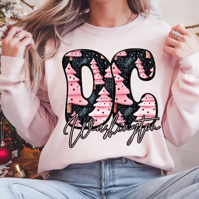 Pink Christmas States DTF Print