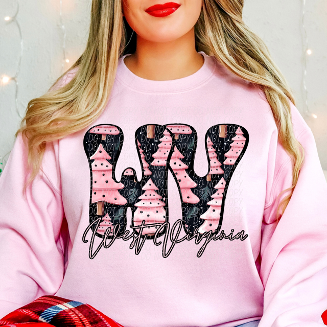 Pink Christmas States DTF Print