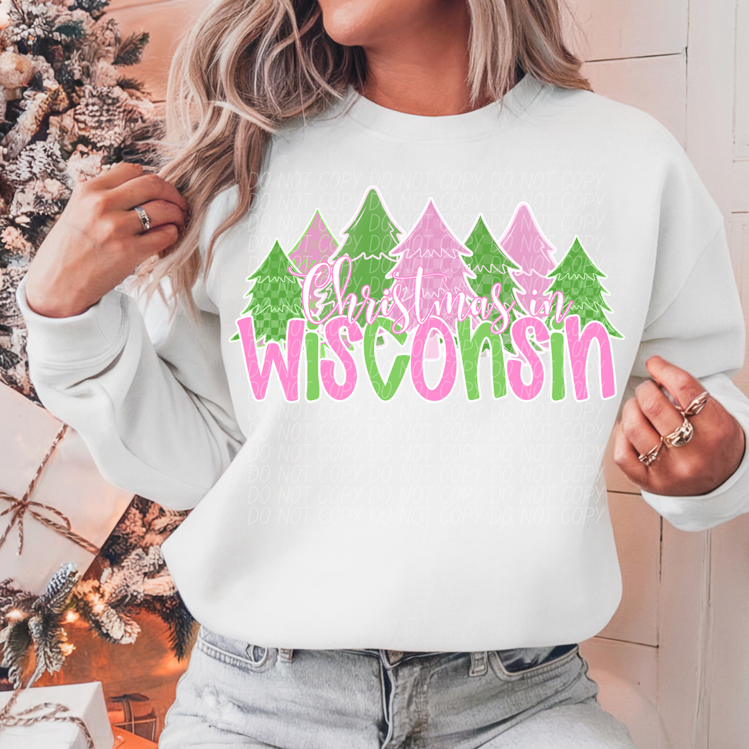 Pink and Green Christmas In States DTF Print