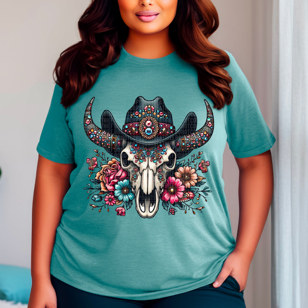 Floral Bull Skull DTF Print