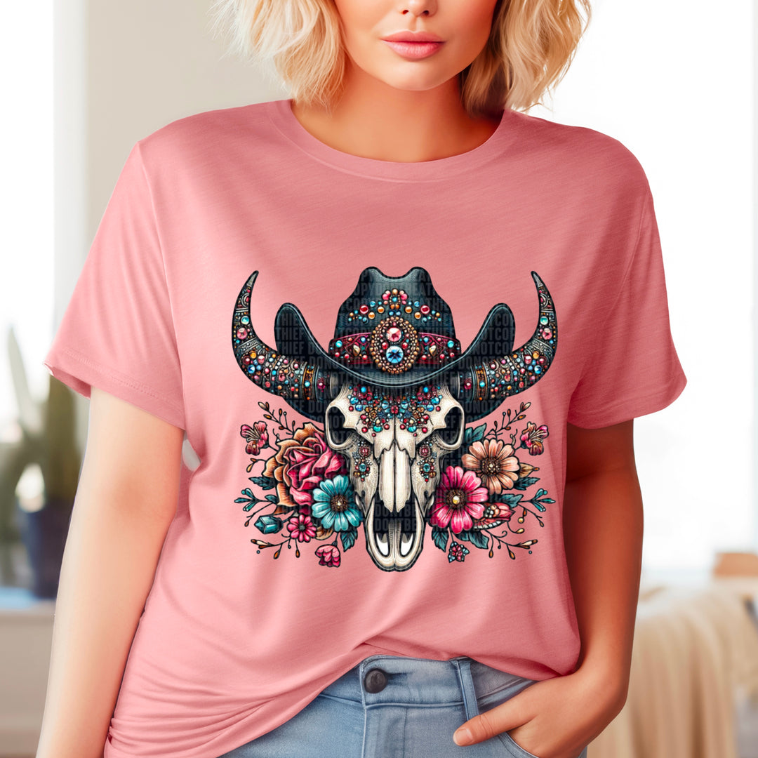 Floral Bull Skull DTF Print