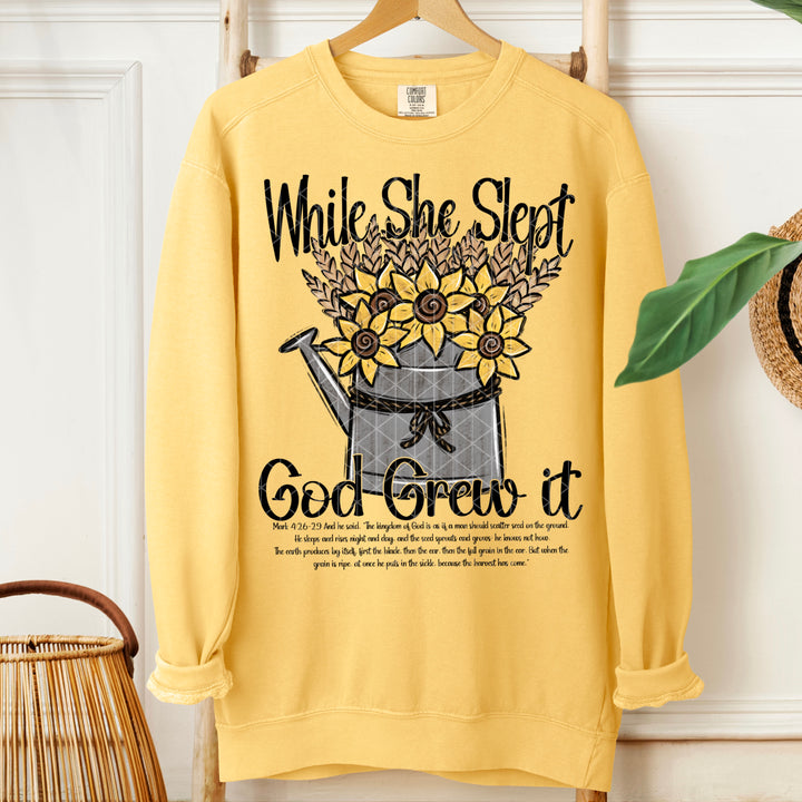 While She Slept God Grew It FRONT DTF Print
