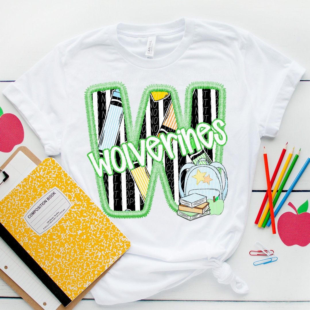 Green Letter Back to School Mascots Youth DTF Print