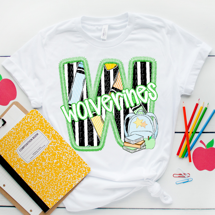 Green Letter Back to School Mascots Youth DTF Print