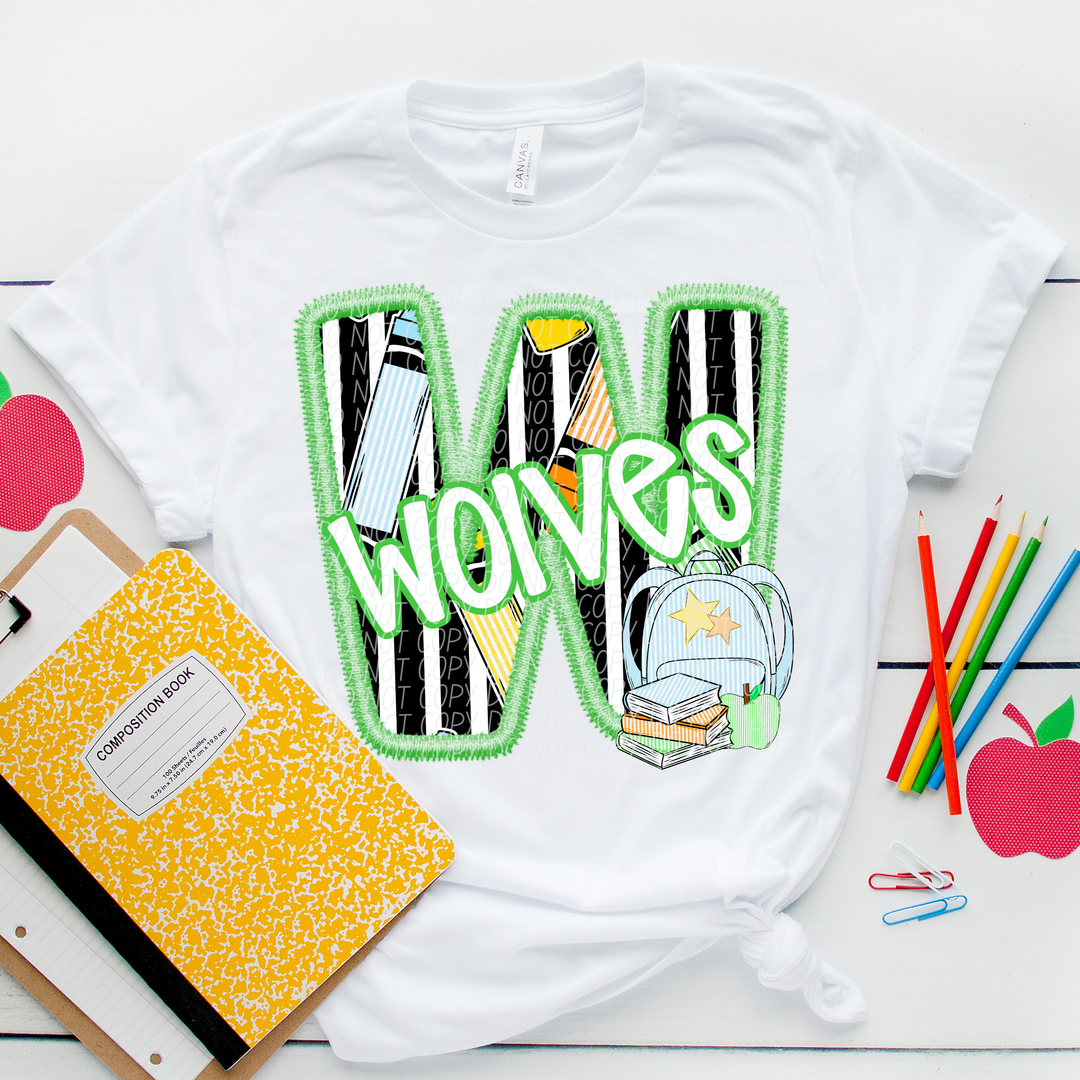 Green Letter Back to School Mascots Youth DTF Print