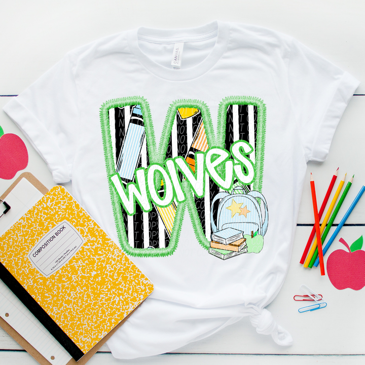 Green Letter Back to School Mascots Youth DTF Print