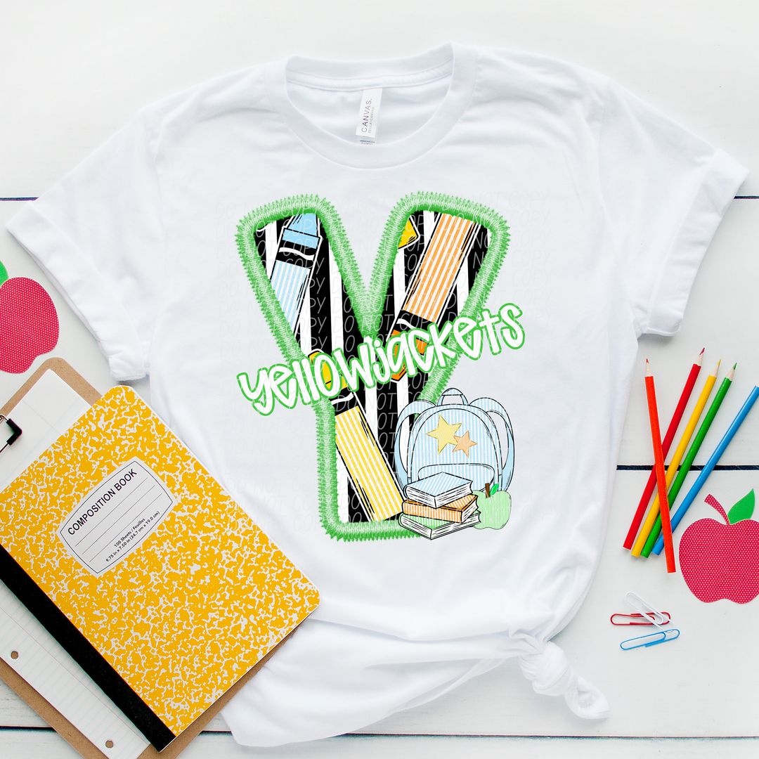 Green Letter Back to School Mascots Youth DTF Print