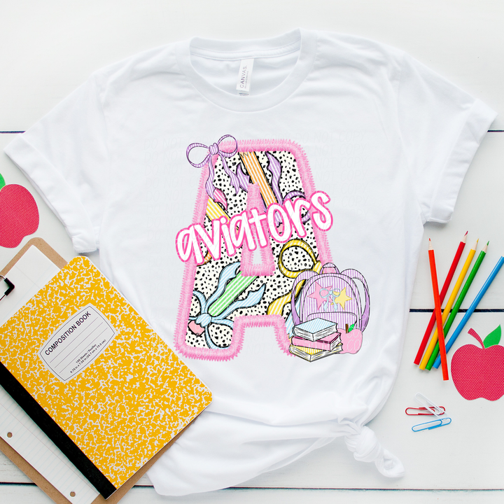 Pink Letter Back to School Mascots DTF Print