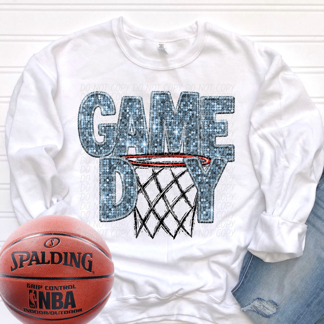 Basketball Game Day Hoop Faux Glitter DTF Print