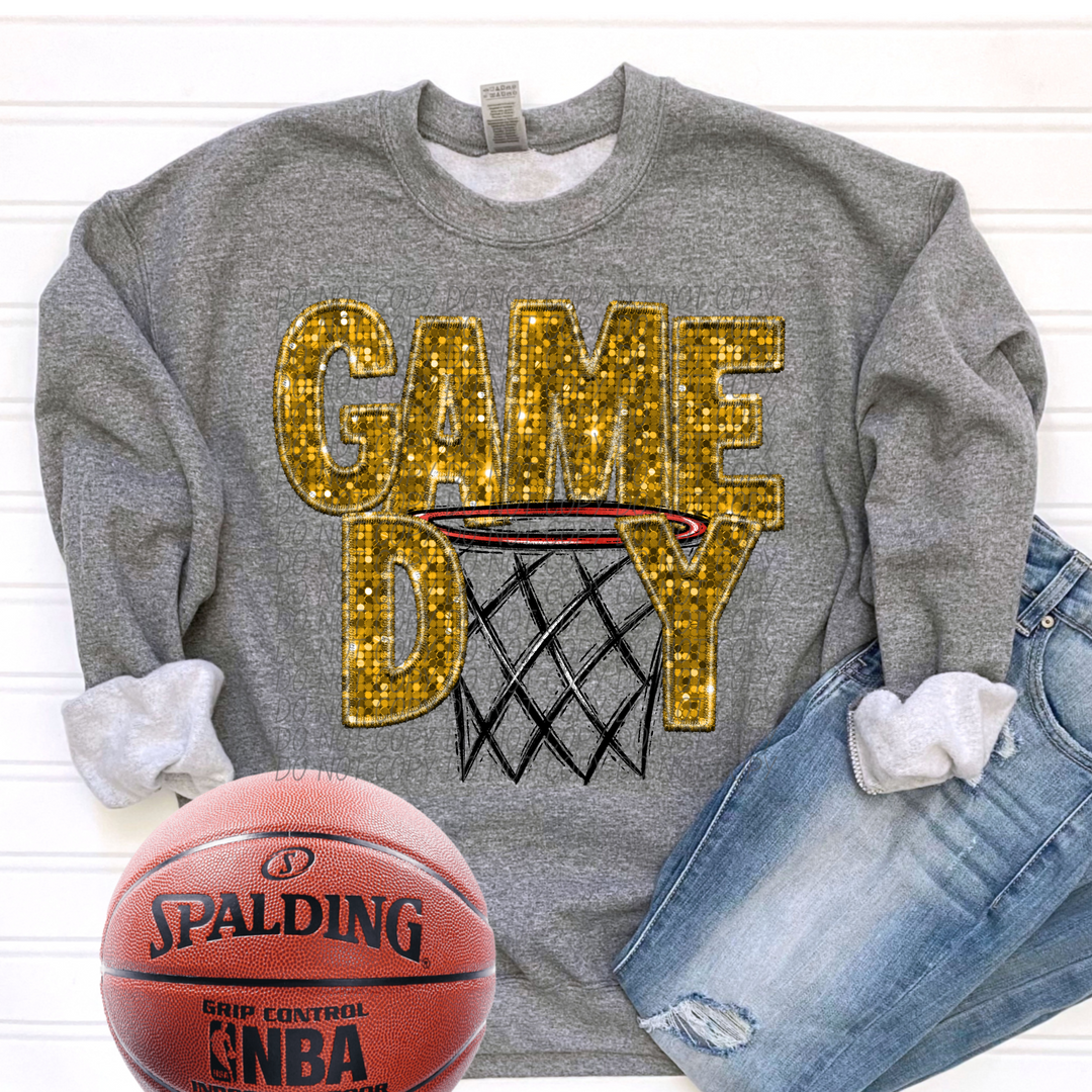 Basketball Game Day Hoop Faux Glitter DTF Print