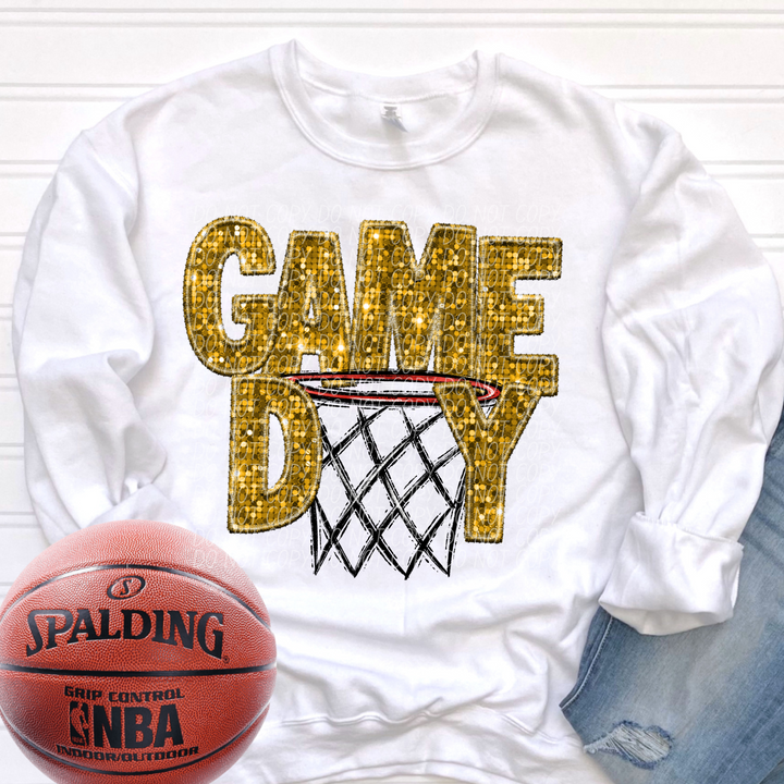 Basketball Game Day Hoop Faux Glitter DTF Print