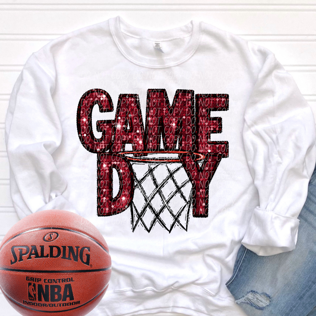 Basketball Game Day Hoop Faux Glitter DTF Print