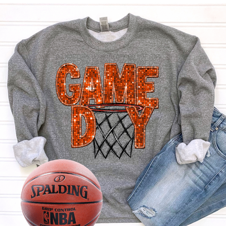 Basketball Game Day Hoop Faux Glitter DTF Print