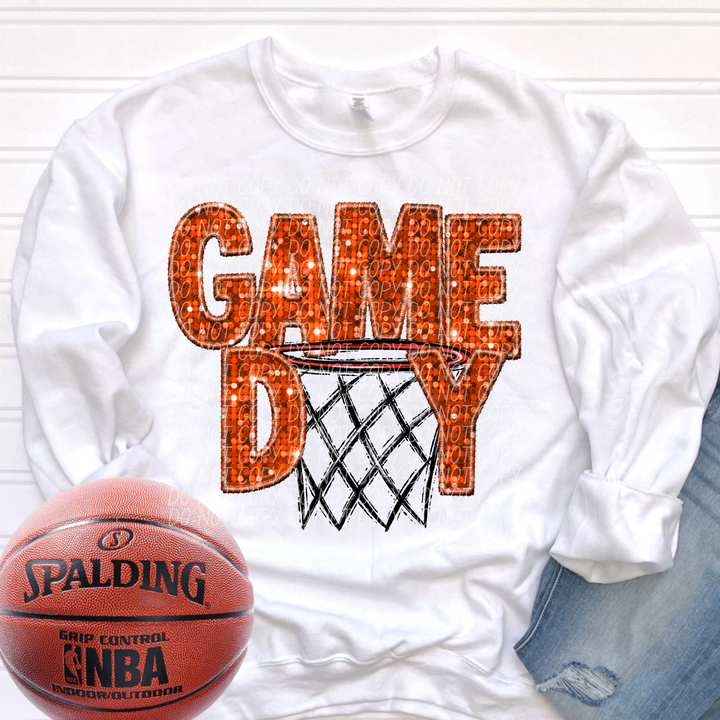 Basketball Game Day Hoop Faux Glitter DTF Print