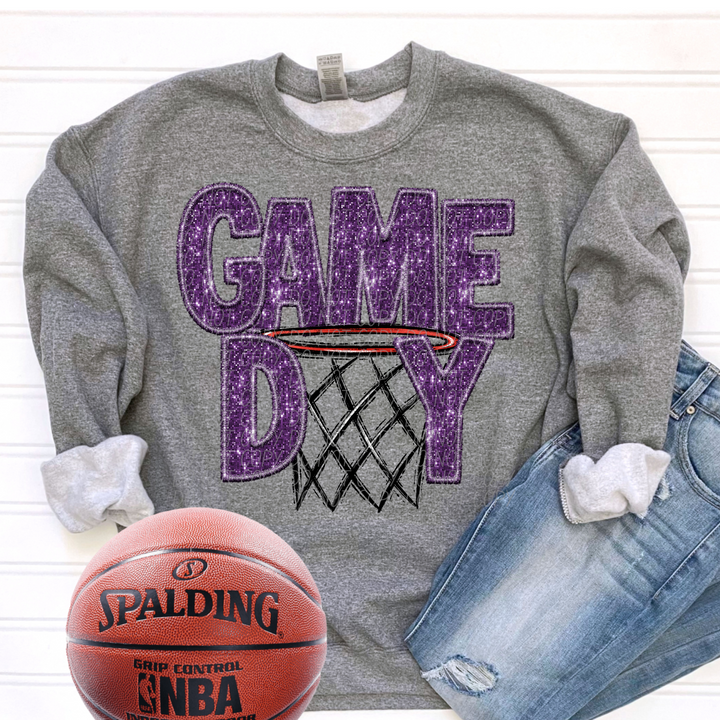 Basketball Game Day Hoop Faux Glitter DTF Print