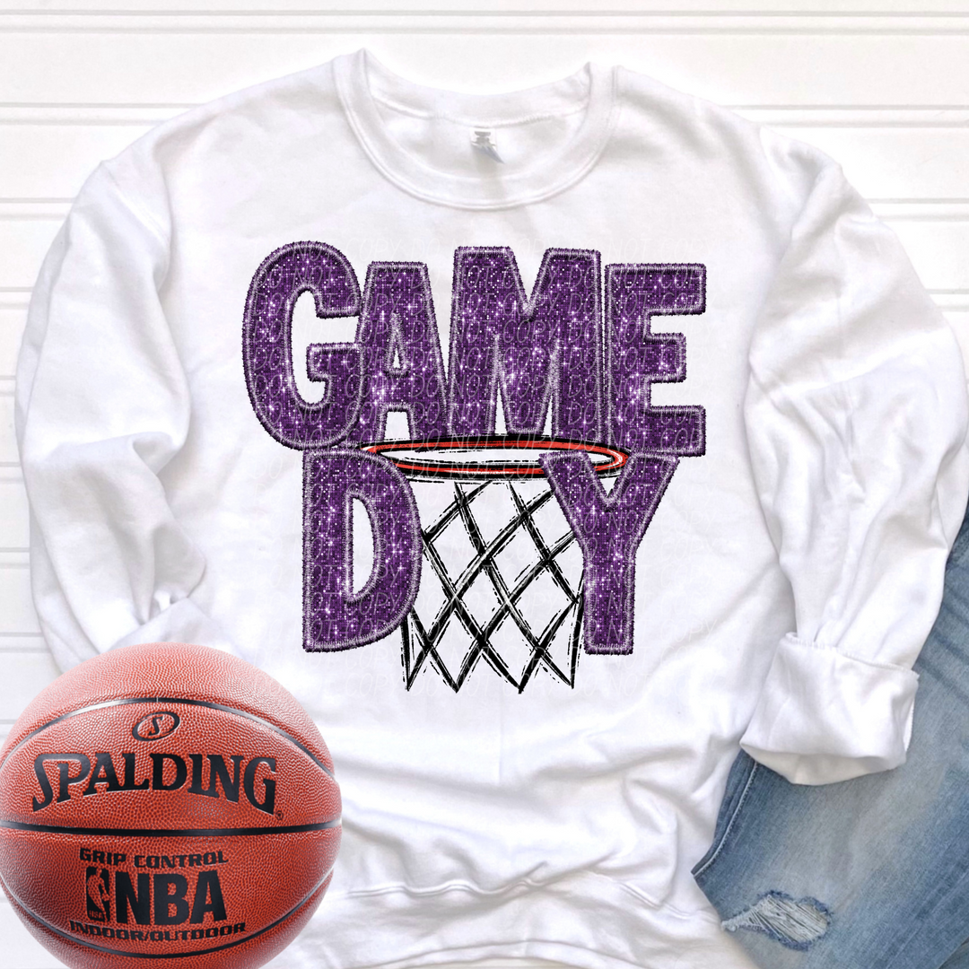 Basketball Game Day Hoop Faux Glitter DTF Print